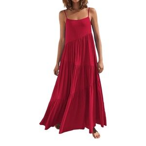 Women’s Boho Sundress Casual Loose Sleeveless Spaghetti Strap Asymmetric Tiered